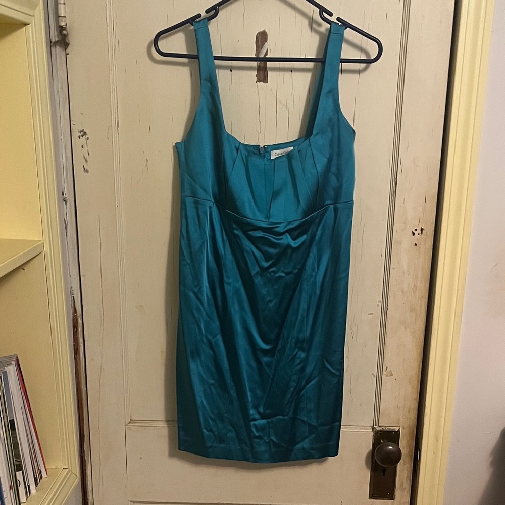 Calvin Klein Aqua Satin Gown